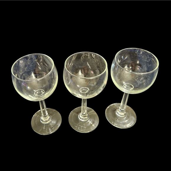 Set of 3 Libbey Clear Wine Goblets 6" USA Vintage 1970s–1990s Stemware - Picture 2 of 4